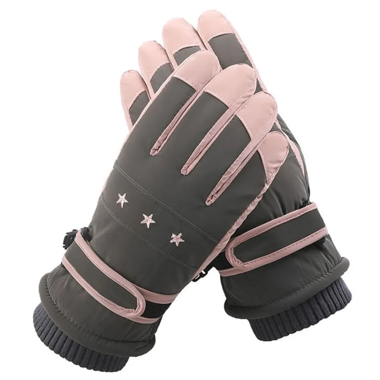 1 Pair WZ-204 Outdoor Warm And Windproof Thickened Cycling Sports Anti-fall Gloves, Size: Free Code(Gray Pink)