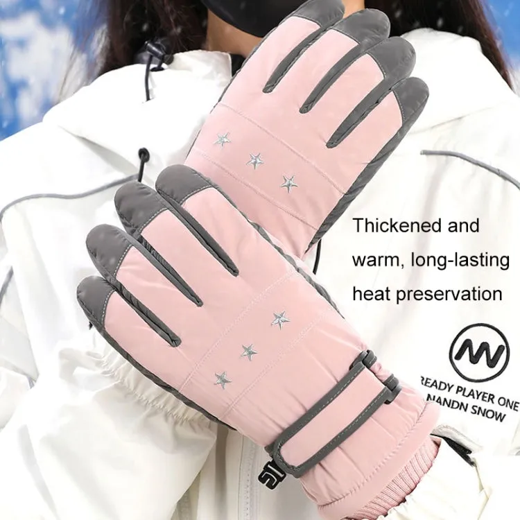 1 Pair WZ-204 Outdoor Warm And Windproof Thickened Cycling Sports Anti-fall Gloves, Size: Free Code(Gray Pink)