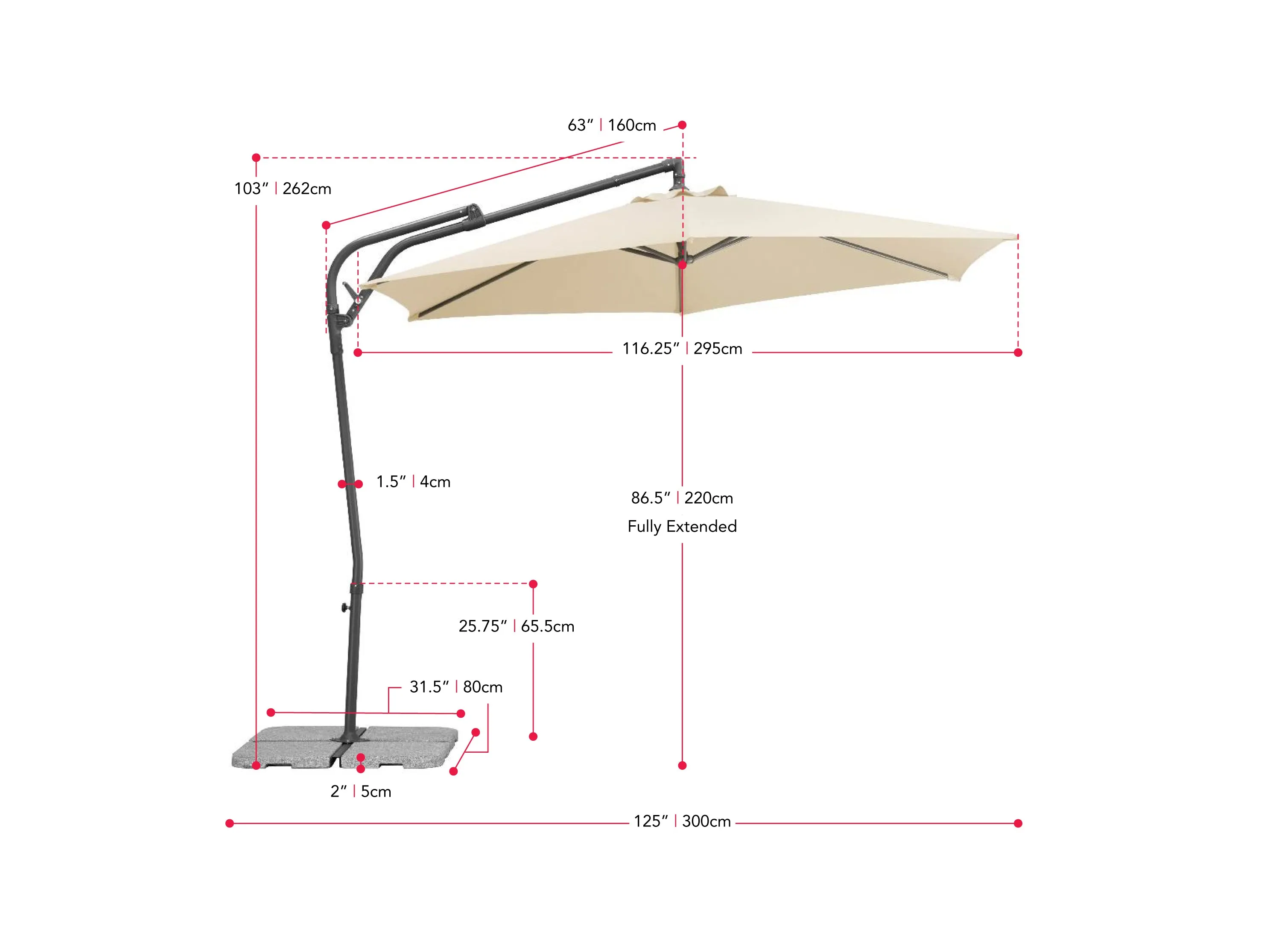 10ft Warm White Cantilever Umbrella