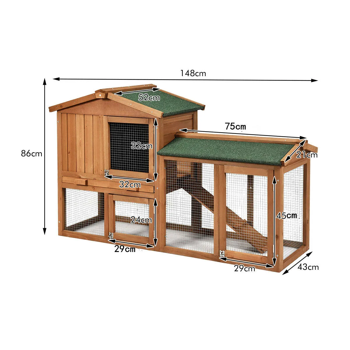 2 Floors Wooden Poultry / Rabbit Hutch with Removable Ramp