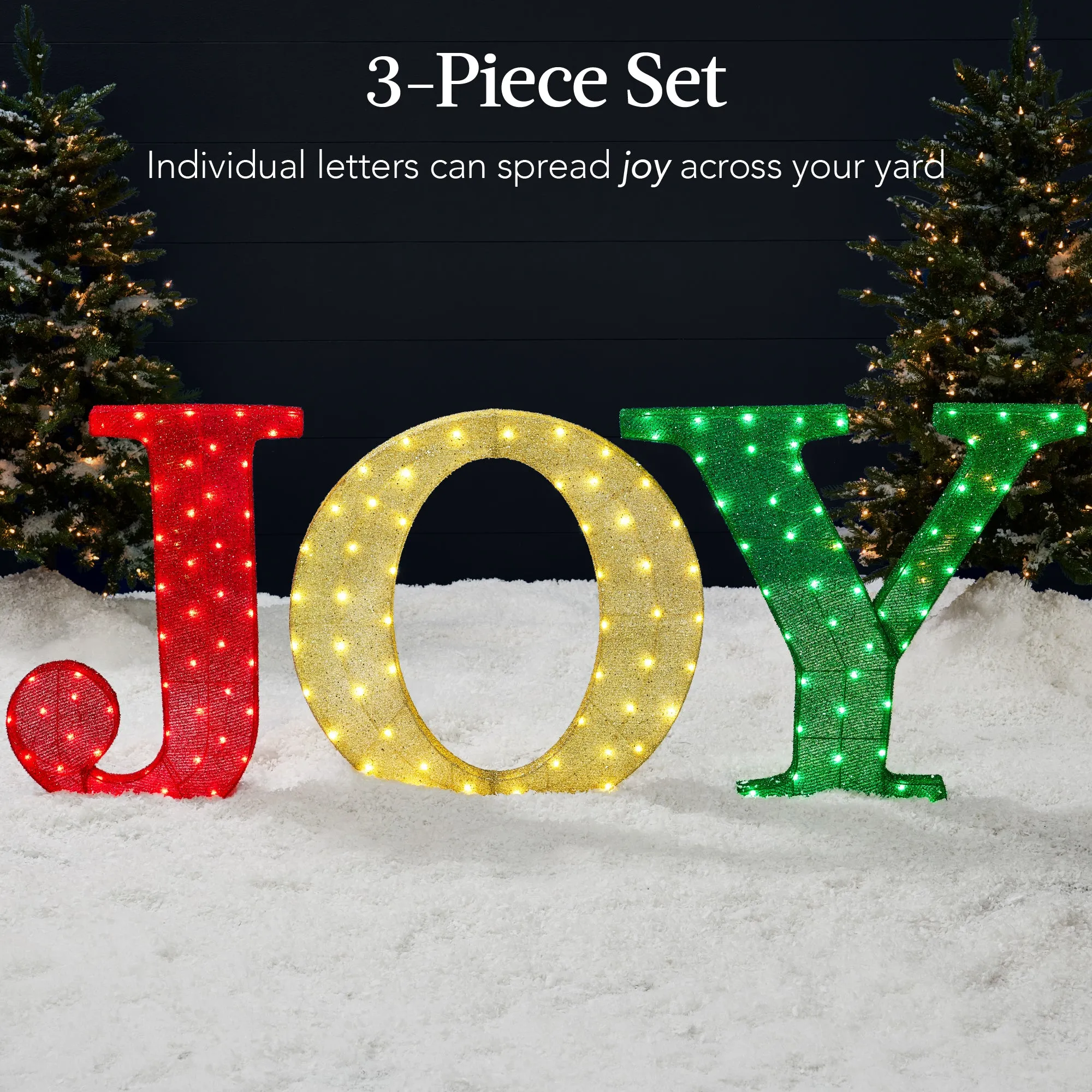 3-Piece 3D Lighted Christmas JOY Yard Decoration w/ 150 LED Lights - 32in