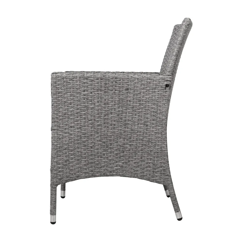 3 Piece Wicker Outdoor Furniture Set Armchair Side Table Patio Jack & Jill - Grey