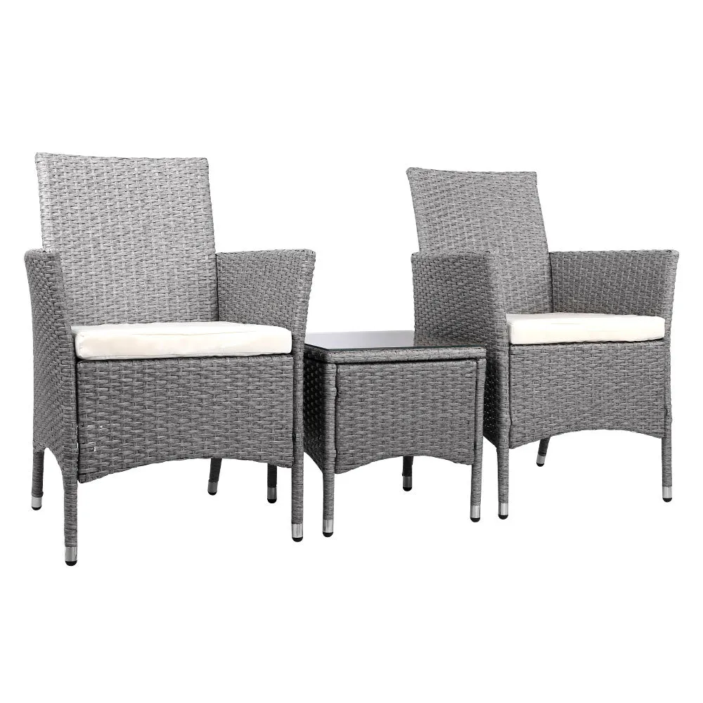 3 Piece Wicker Outdoor Furniture Set Armchair Side Table Patio Jack & Jill - Grey