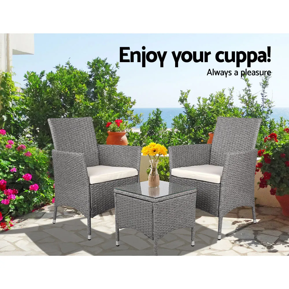 3 Piece Wicker Outdoor Furniture Set Armchair Side Table Patio Jack & Jill - Grey