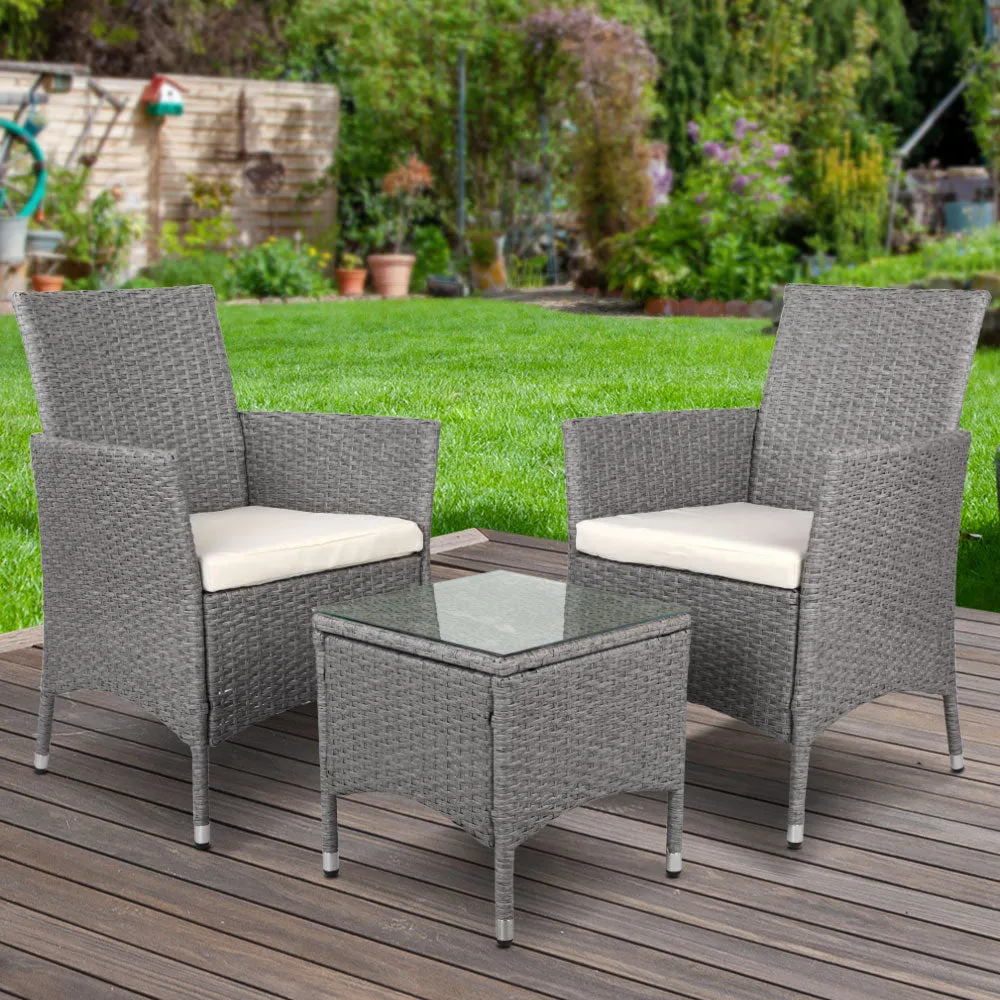 3 Piece Wicker Outdoor Furniture Set Armchair Side Table Patio Jack & Jill - Grey