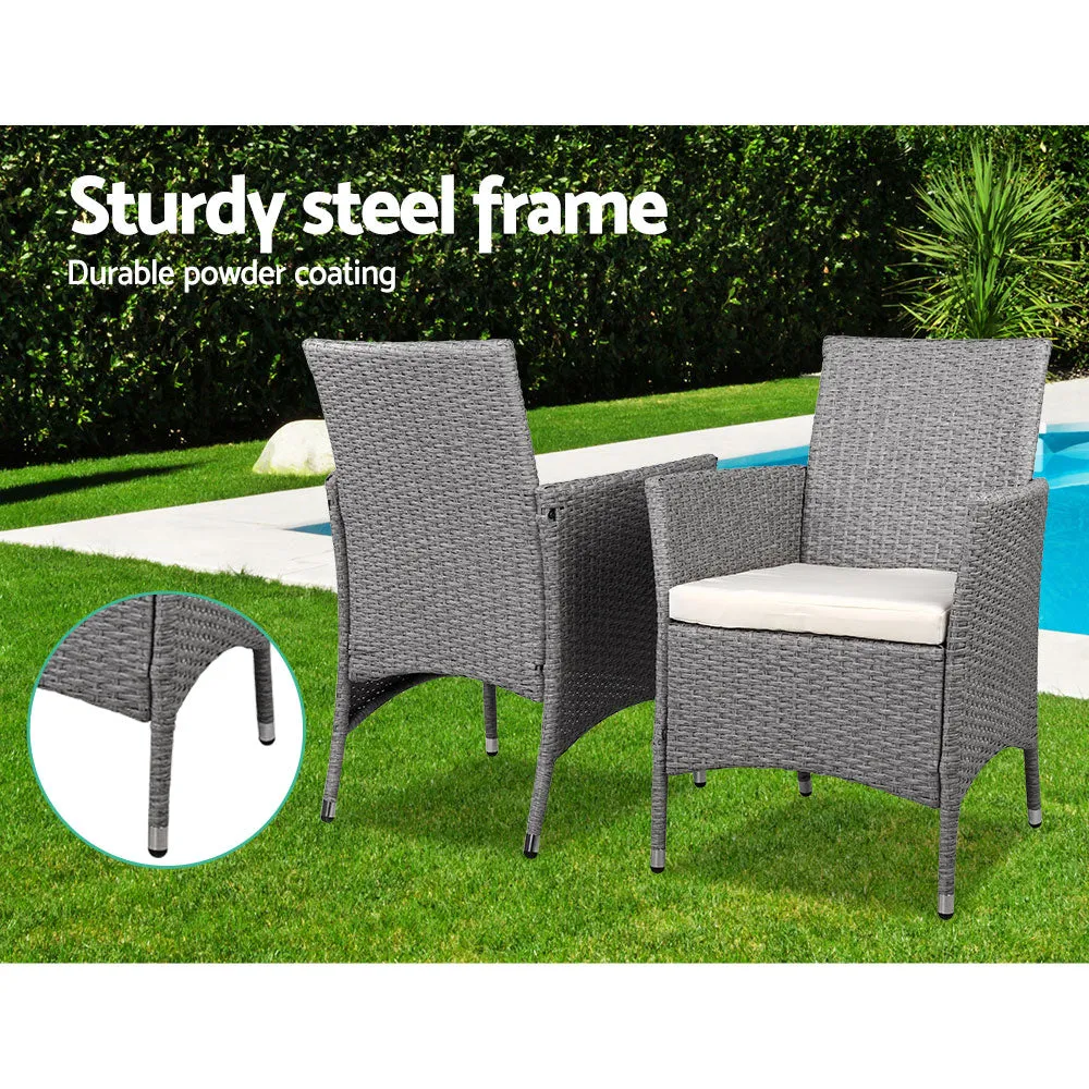 3 Piece Wicker Outdoor Furniture Set Armchair Side Table Patio Jack & Jill - Grey