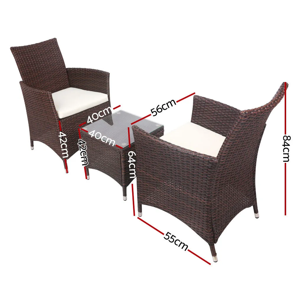 3 Piece Wicker Outdoor Furniture Set Jack And Jill 2 Armchair Table Brown