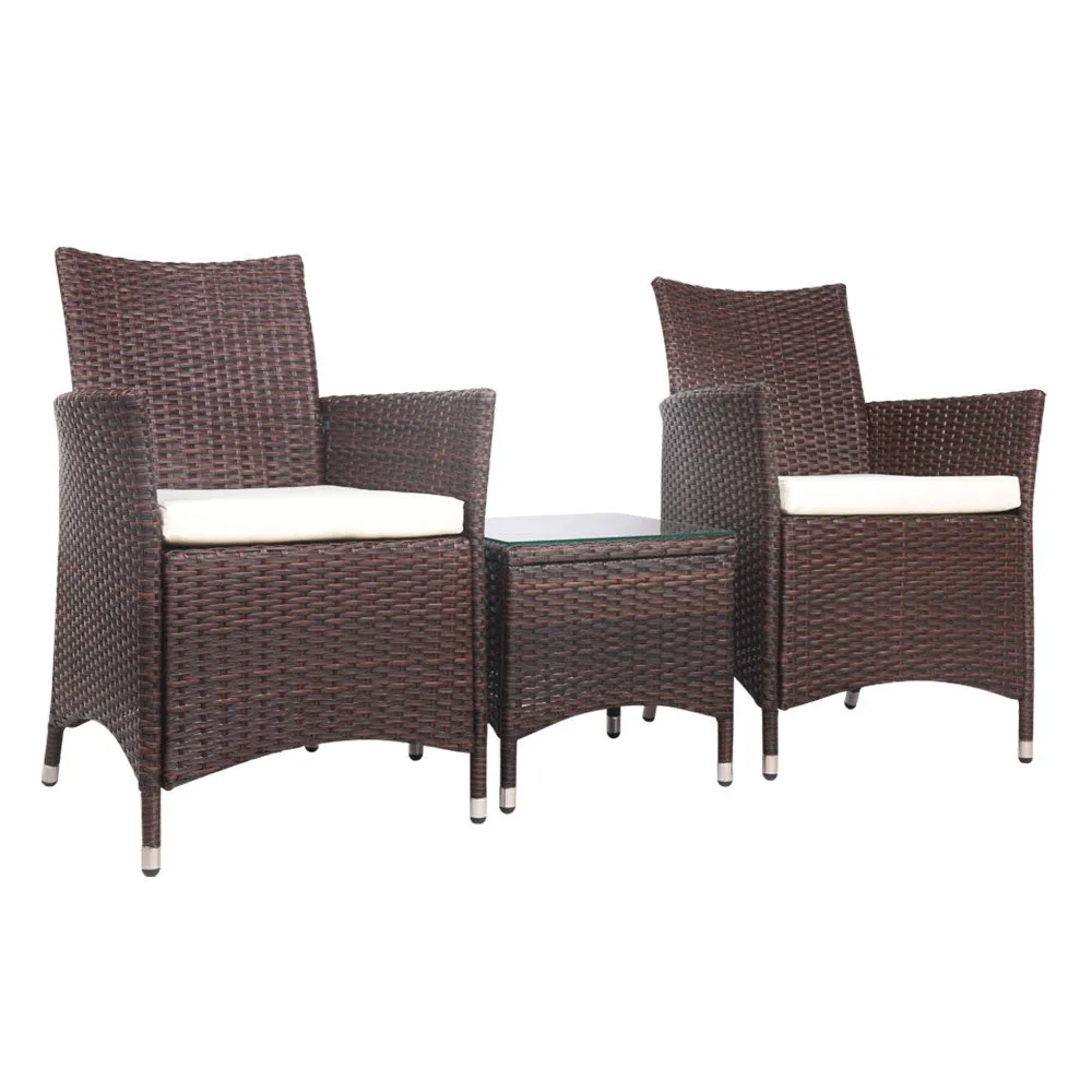 3 Piece Wicker Outdoor Furniture Set Jack And Jill 2 Armchair Table Brown