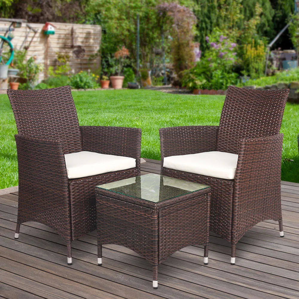 3 Piece Wicker Outdoor Furniture Set Jack And Jill 2 Armchair Table Brown