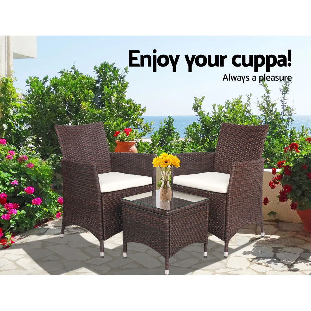 3 Piece Wicker Outdoor Furniture Set Jack And Jill 2 Armchair Table Brown