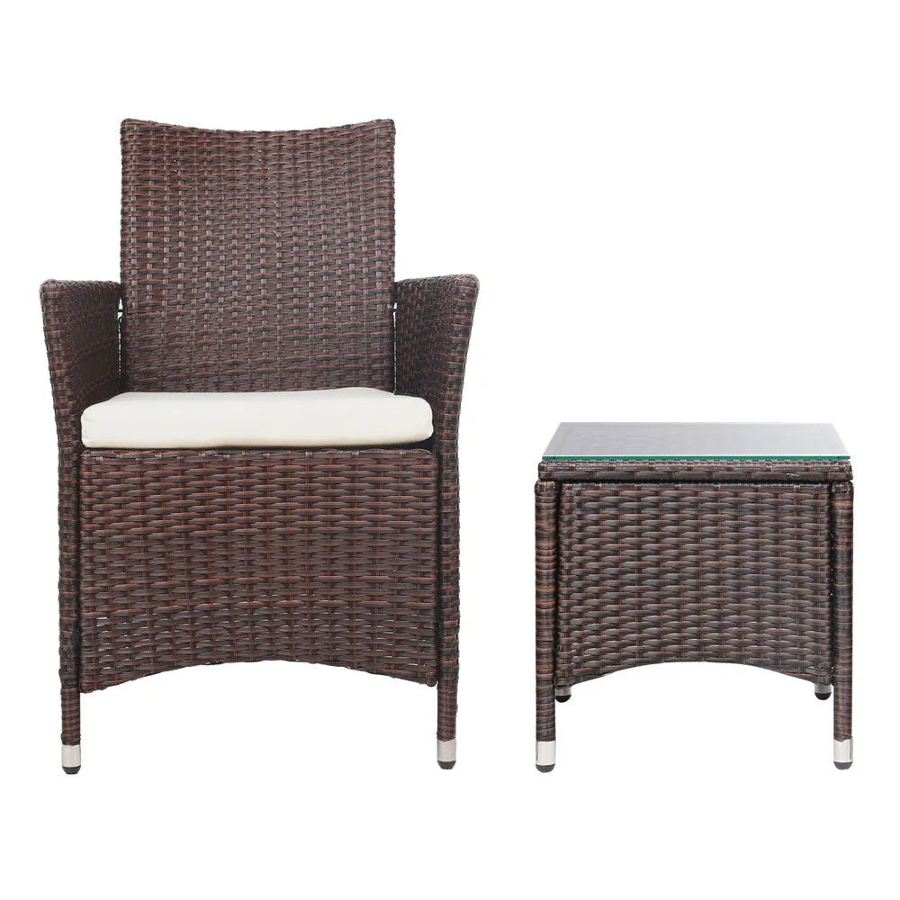 3 Piece Wicker Outdoor Furniture Set Jack And Jill 2 Armchair Table Brown