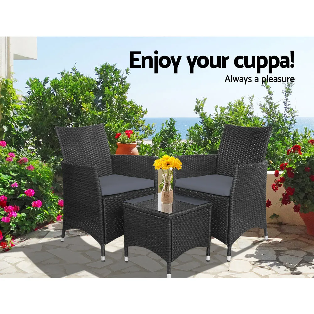 3PC UV-Resistant Wicker Bistro Set with Cushions - Gardeon