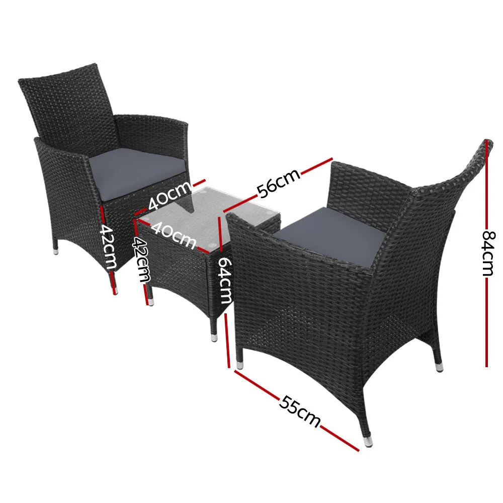 3PC UV-Resistant Wicker Bistro Set with Cushions - Gardeon