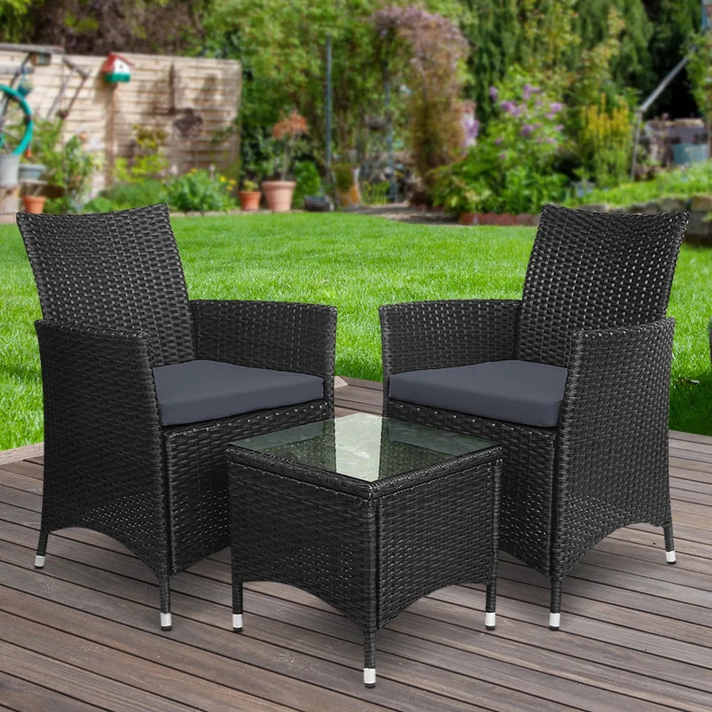 3PC UV-Resistant Wicker Bistro Set with Cushions - Gardeon