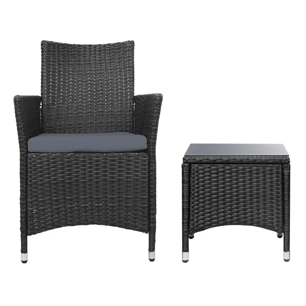 3PC UV-Resistant Wicker Bistro Set with Cushions - Gardeon