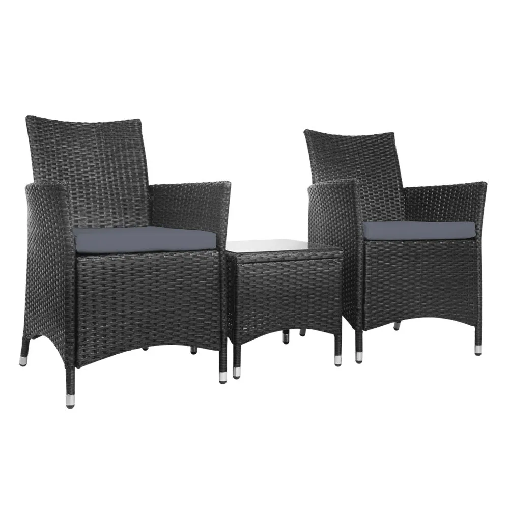 3PC UV-Resistant Wicker Bistro Set with Cushions - Gardeon