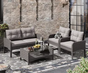 4 Pieces Rattan Sofa Set