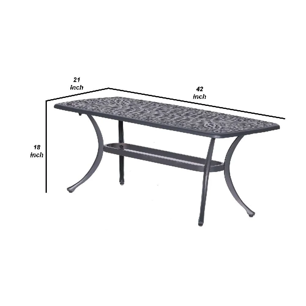 42 Inch Arbor Rectangular Outdoor Metal Coffee Table, Gunmetal Gray By Casagear Home