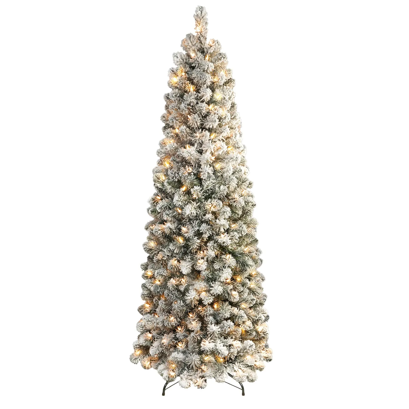 5ft Prelit Warm White Lights Snow Flocked Artificial Hinged Slim Pencil Christmas Tree