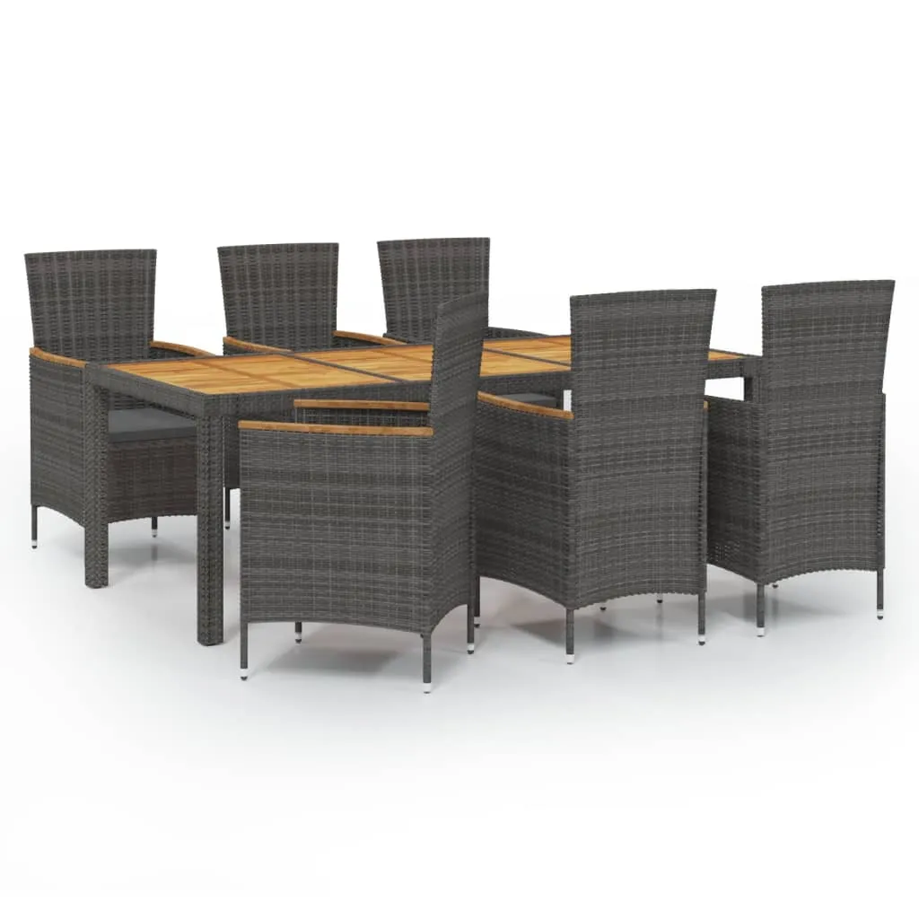 7 Piece Outdoor Dining Set with Cushions Poly Rattan Grey