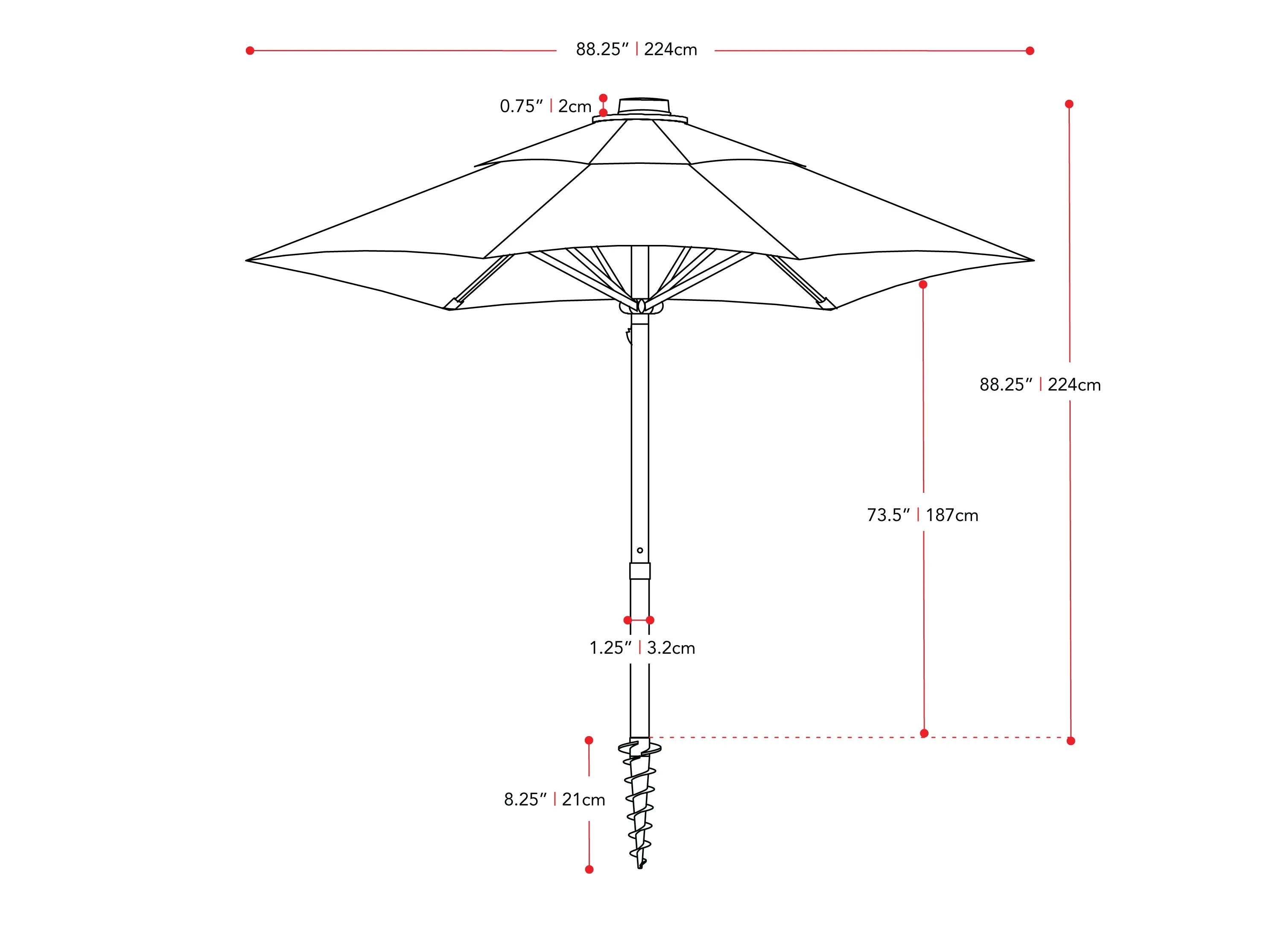 7.5ft White Beach Umbrella