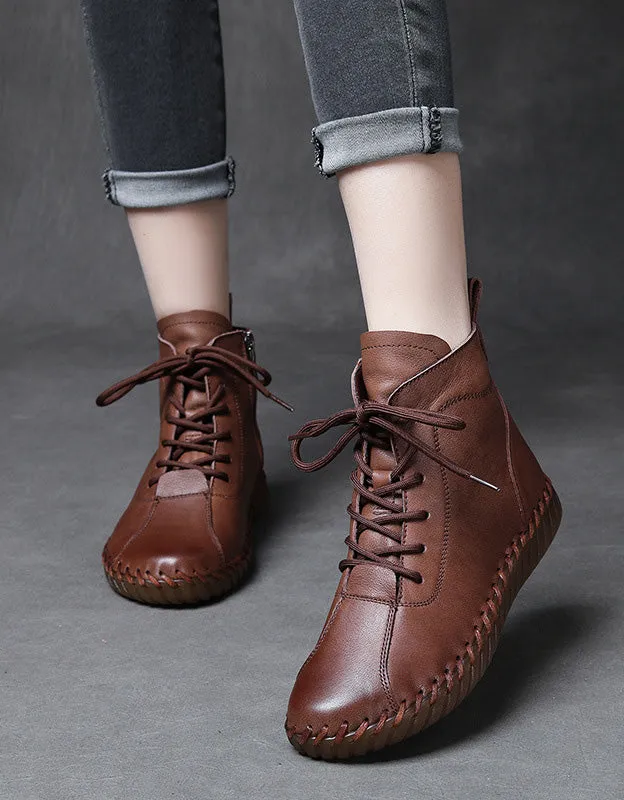 Autumn Winter Comfortable Soft Leather Lace-up Ankle Boots