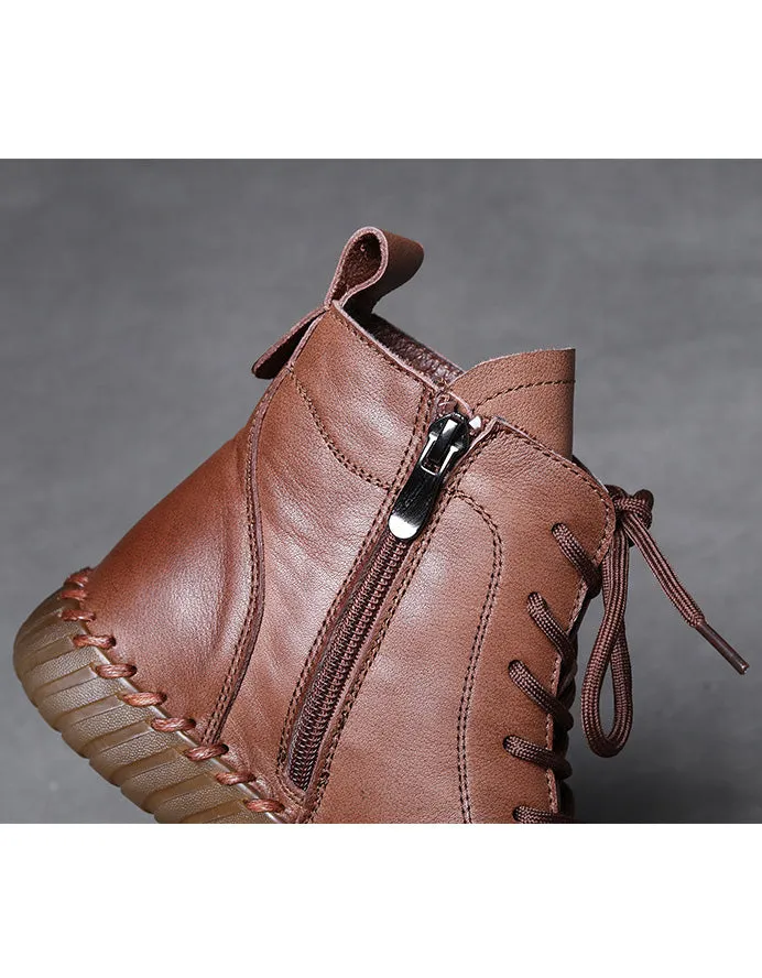 Autumn Winter Comfortable Soft Leather Lace-up Ankle Boots