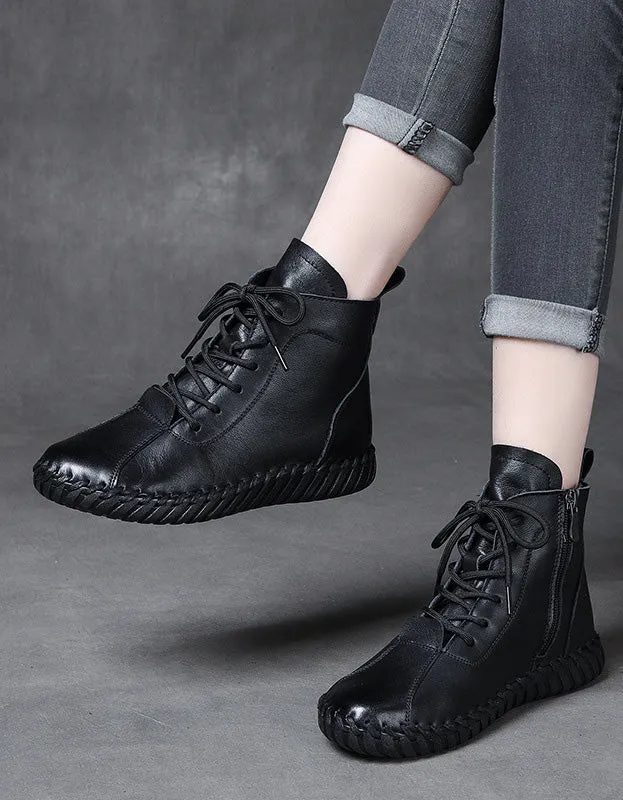 Autumn Winter Comfortable Soft Leather Lace-up Ankle Boots