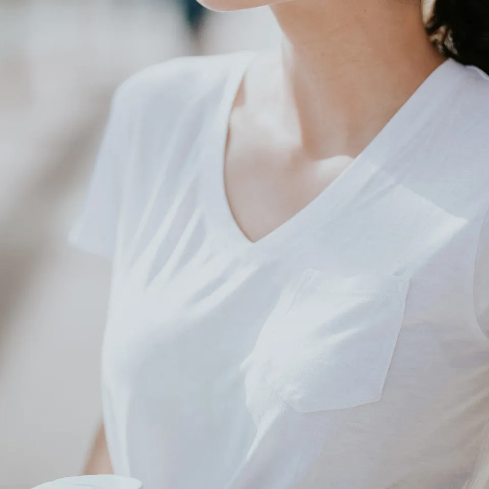 Basic V Neck Tee, White