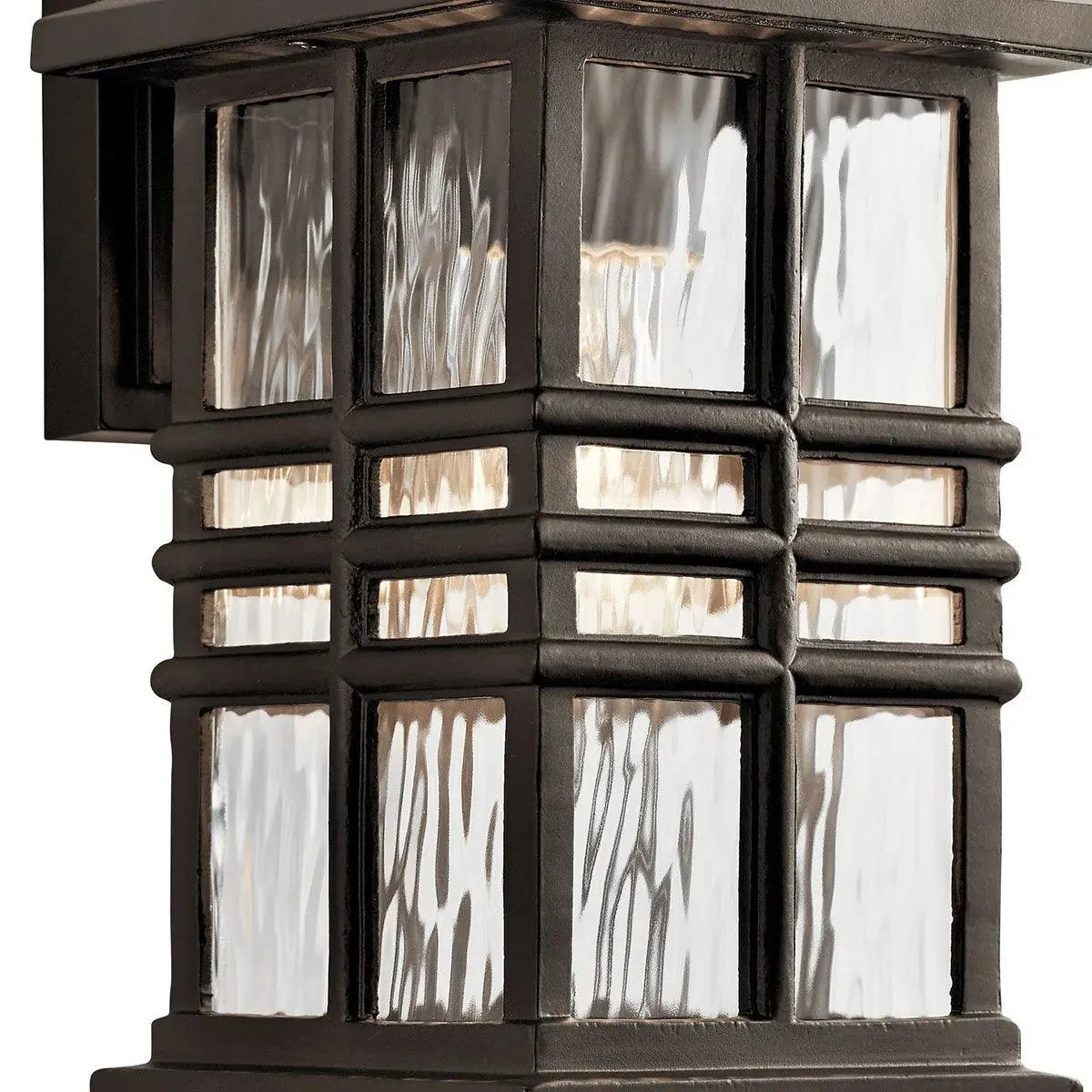 Beacon Square 12 In 1-Light Outdoor Wall Light with Clear Hammered Glass, Bronze Finish