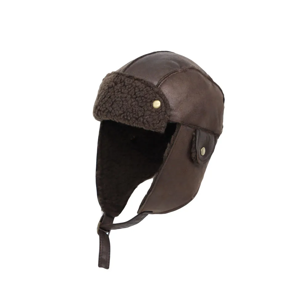 Bike Motorcycle Trapper Earflap Cap Faux Leather Russian Winter Hat YTT1489