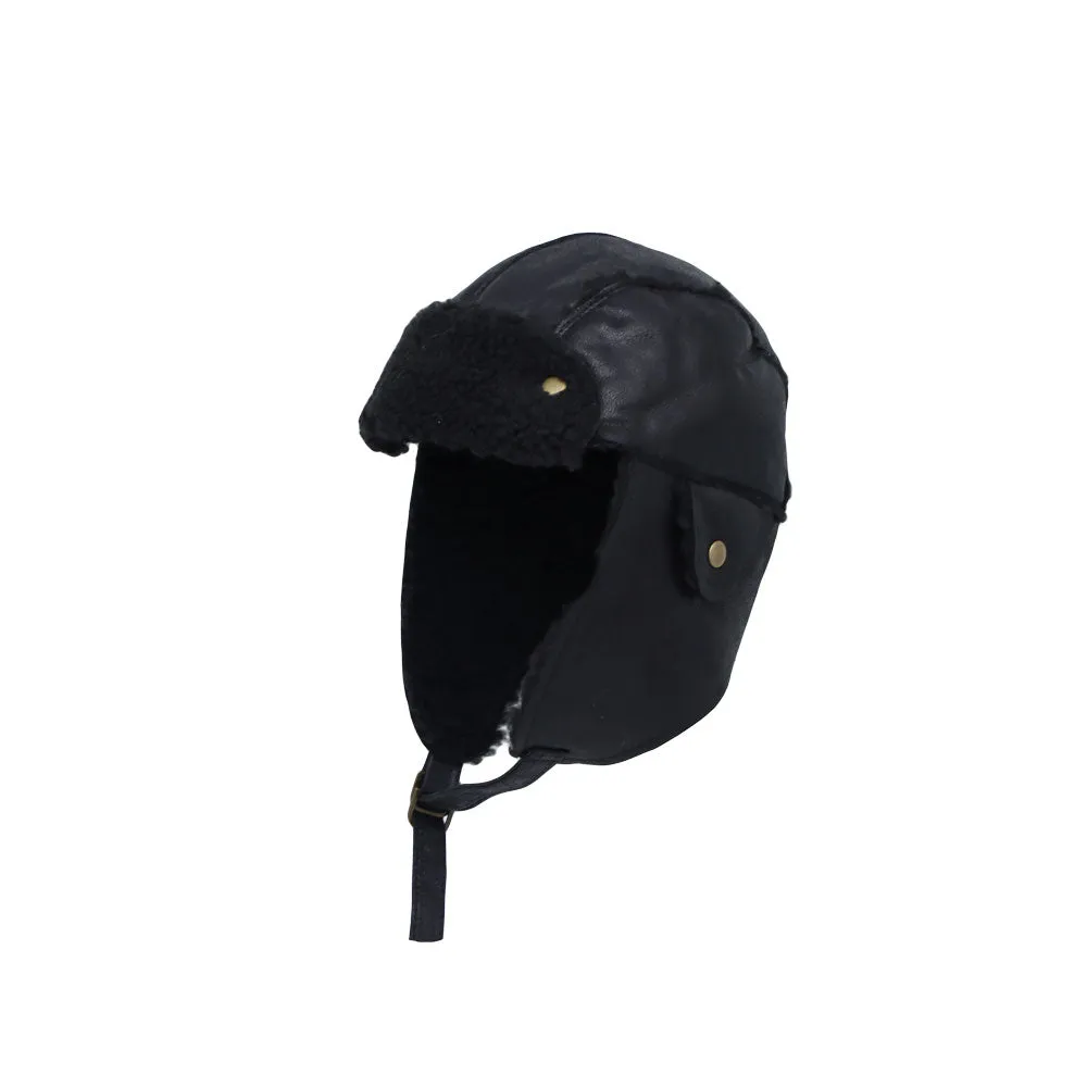 Bike Motorcycle Trapper Earflap Cap Faux Leather Russian Winter Hat YTT1489