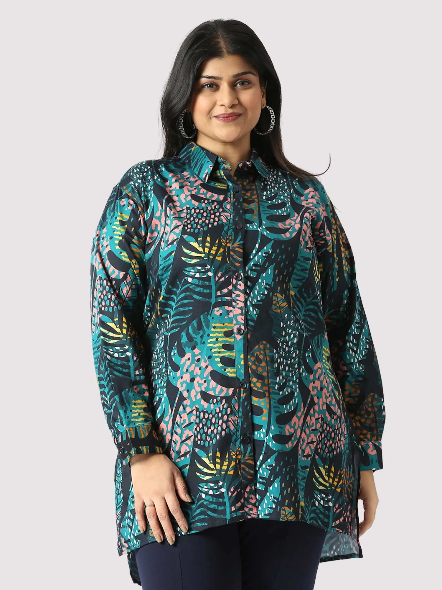 Blue Ivy Digital Printed Women's Plus Size Long Shirt