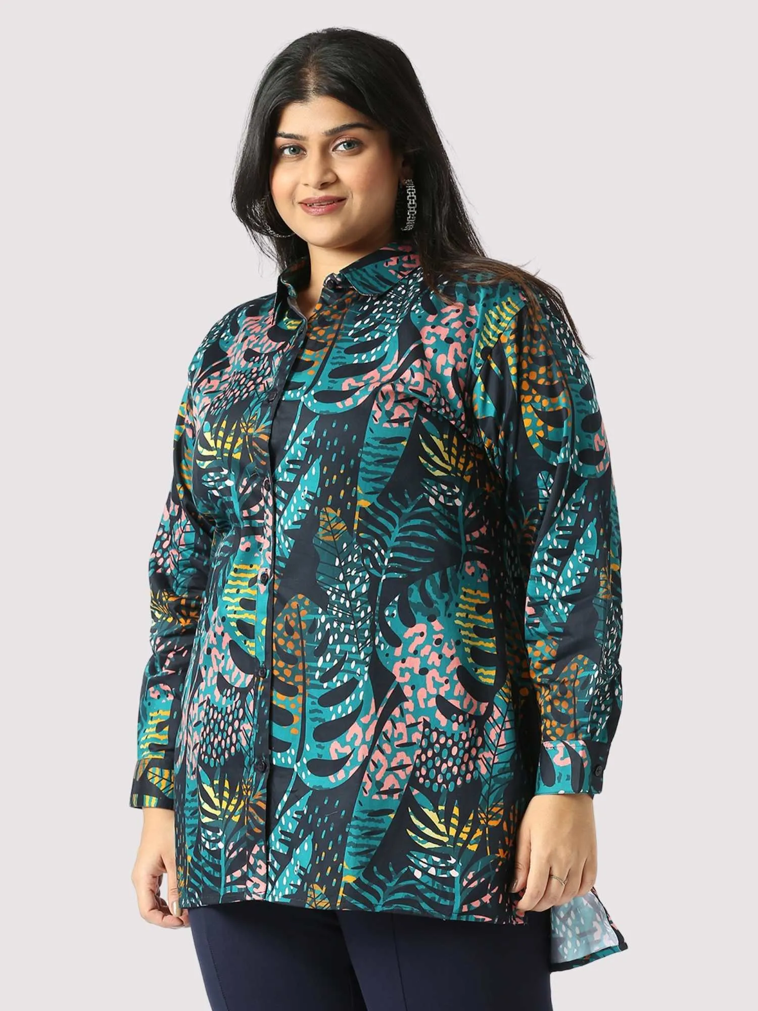 Blue Ivy Digital Printed Women's Plus Size Long Shirt