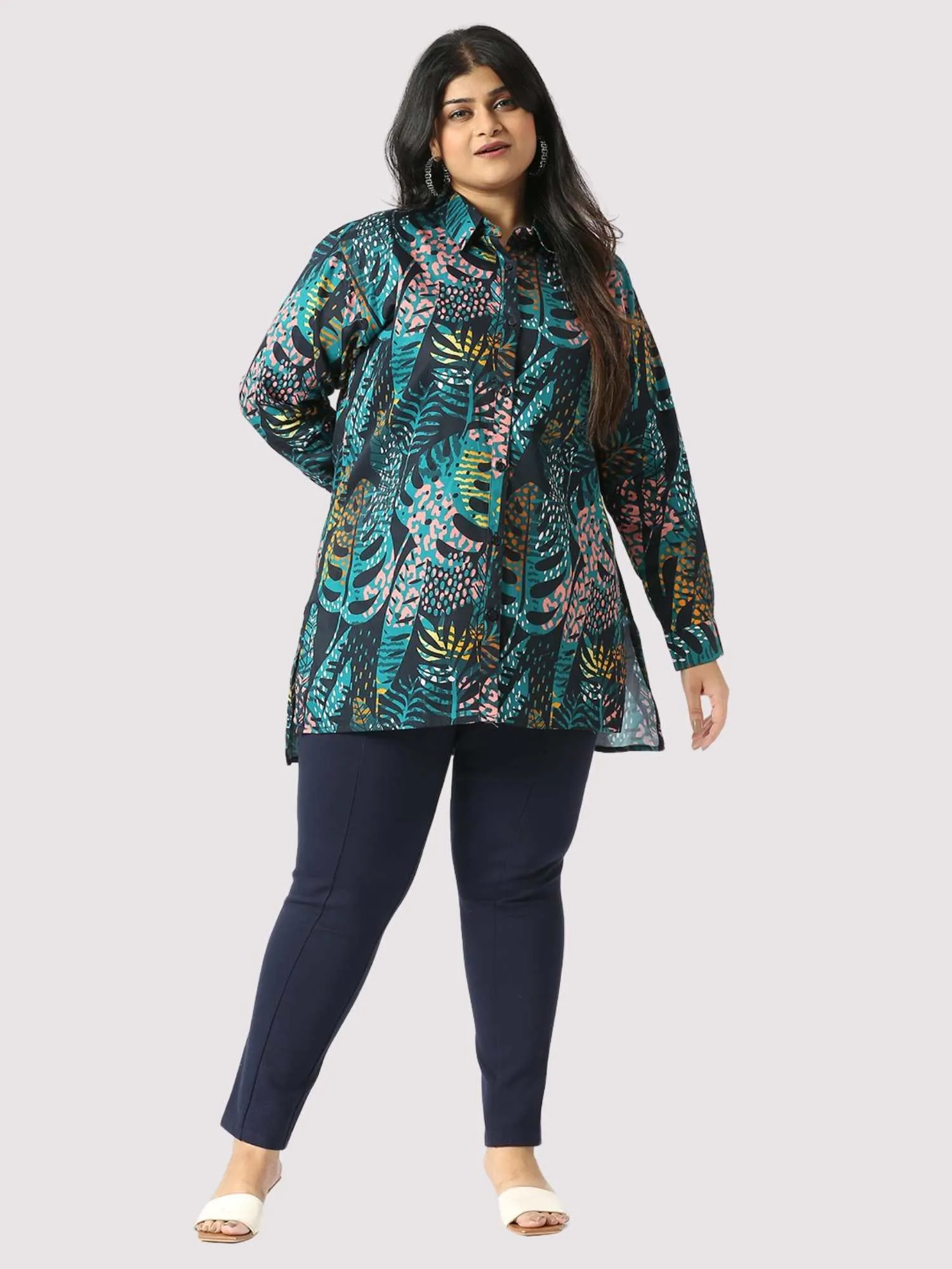 Blue Ivy Digital Printed Women's Plus Size Long Shirt