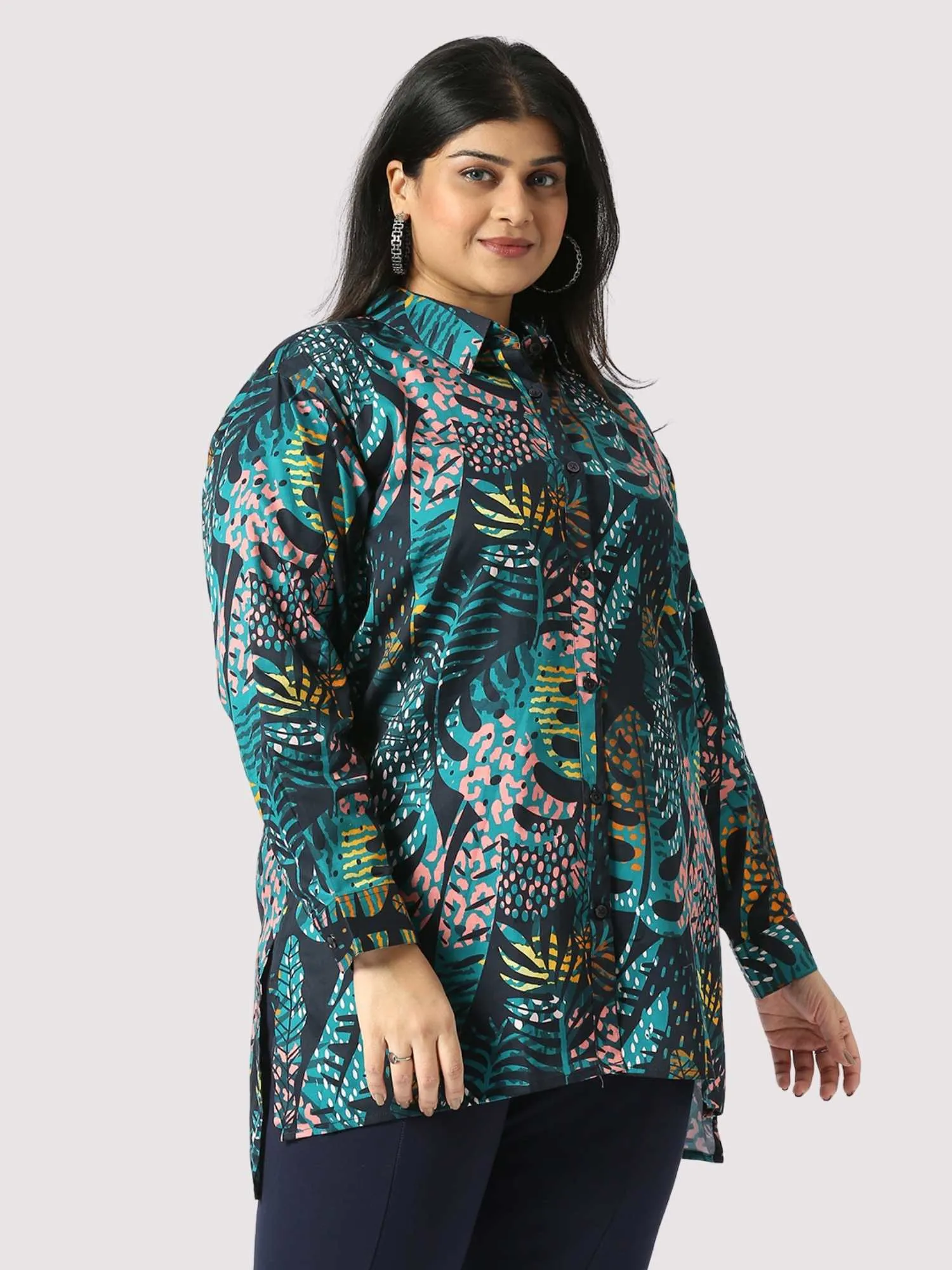 Blue Ivy Digital Printed Women's Plus Size Long Shirt