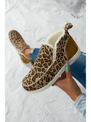 Brown Leopard Print Fleece Lined Winter Snow Boots