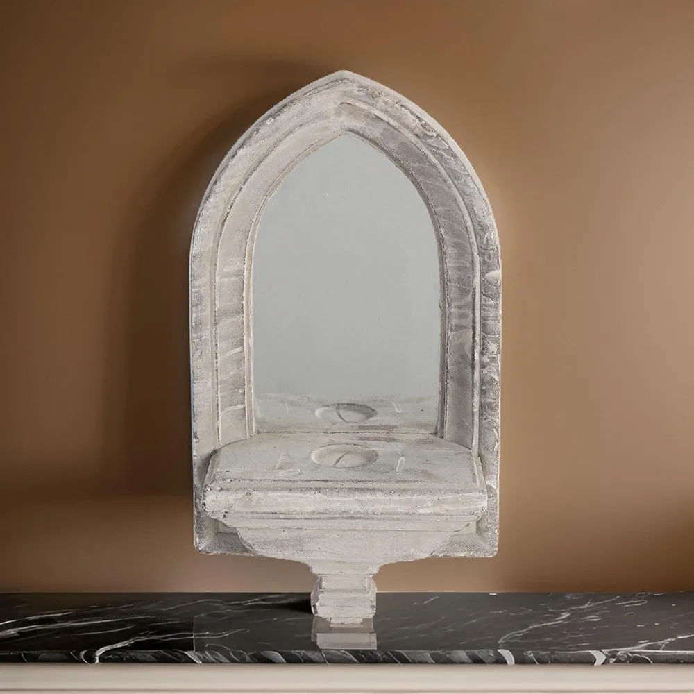 Cement Protected Decorative Wall Mirror, Washed White - BM200637 By Casagear Home