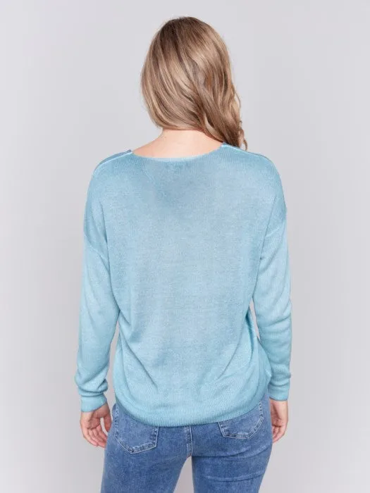 Charlie B C2695 Snow Wash V-neck Sweater