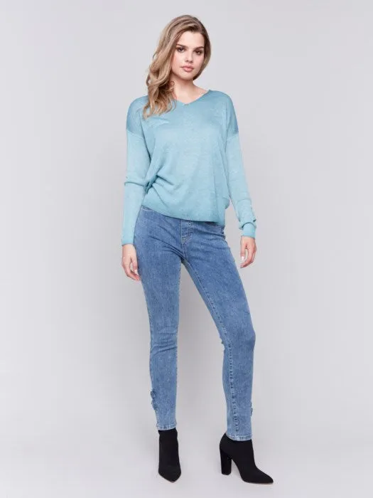 Charlie B C2695 Snow Wash V-neck Sweater