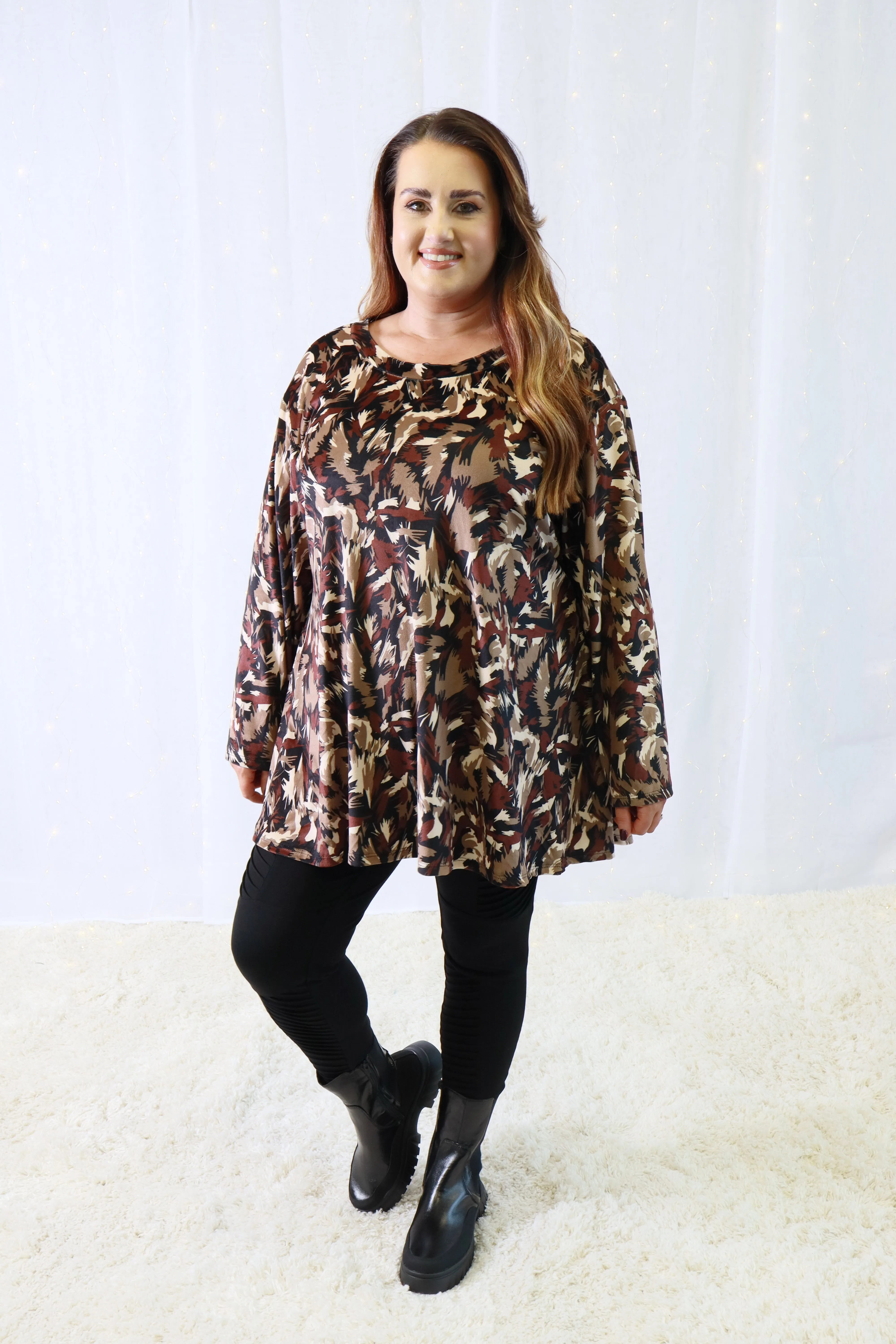 Claudia Blouse in Black and Brown Leaves