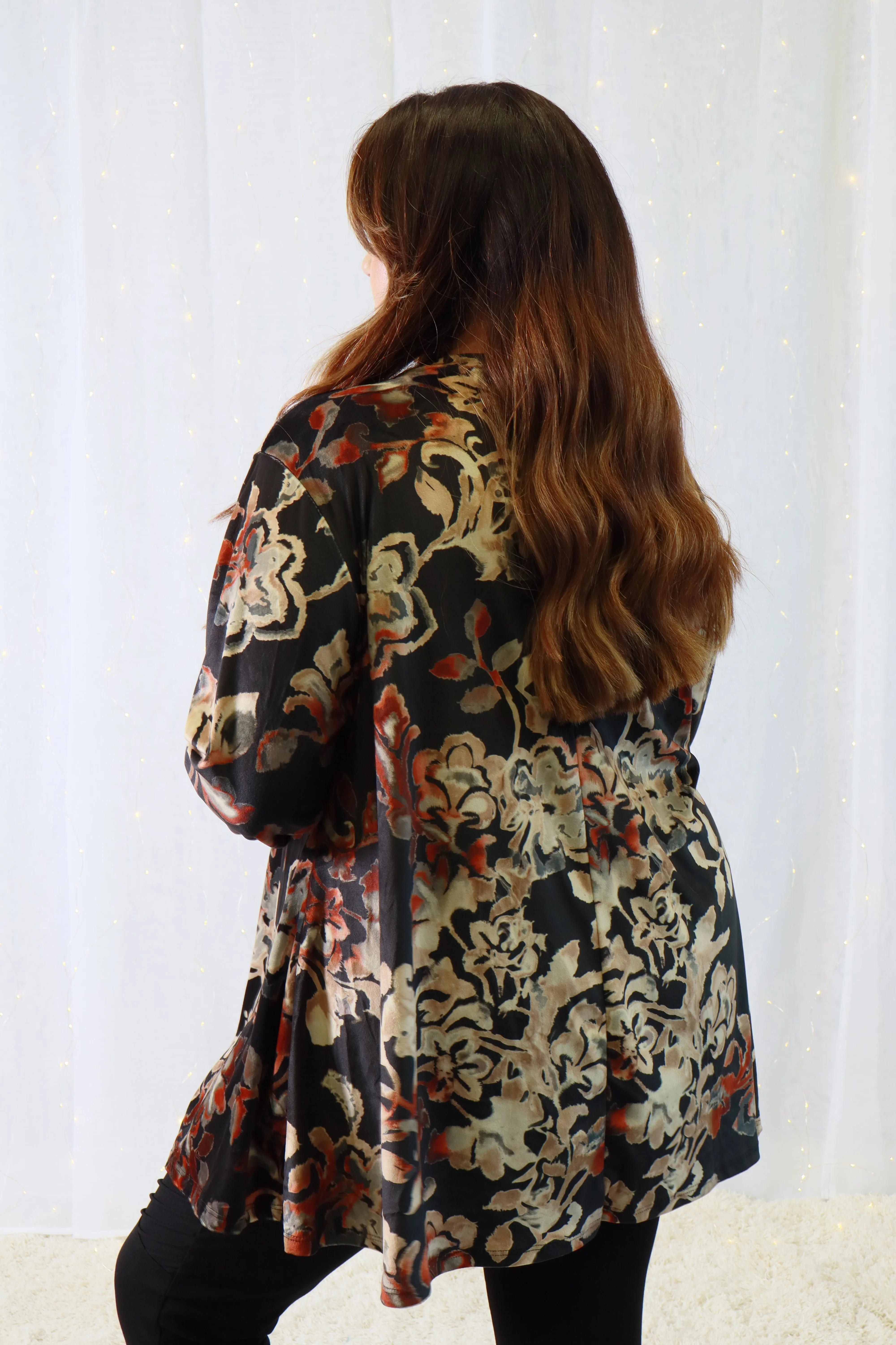 Claudia Blouse in Black and Orange Flowers