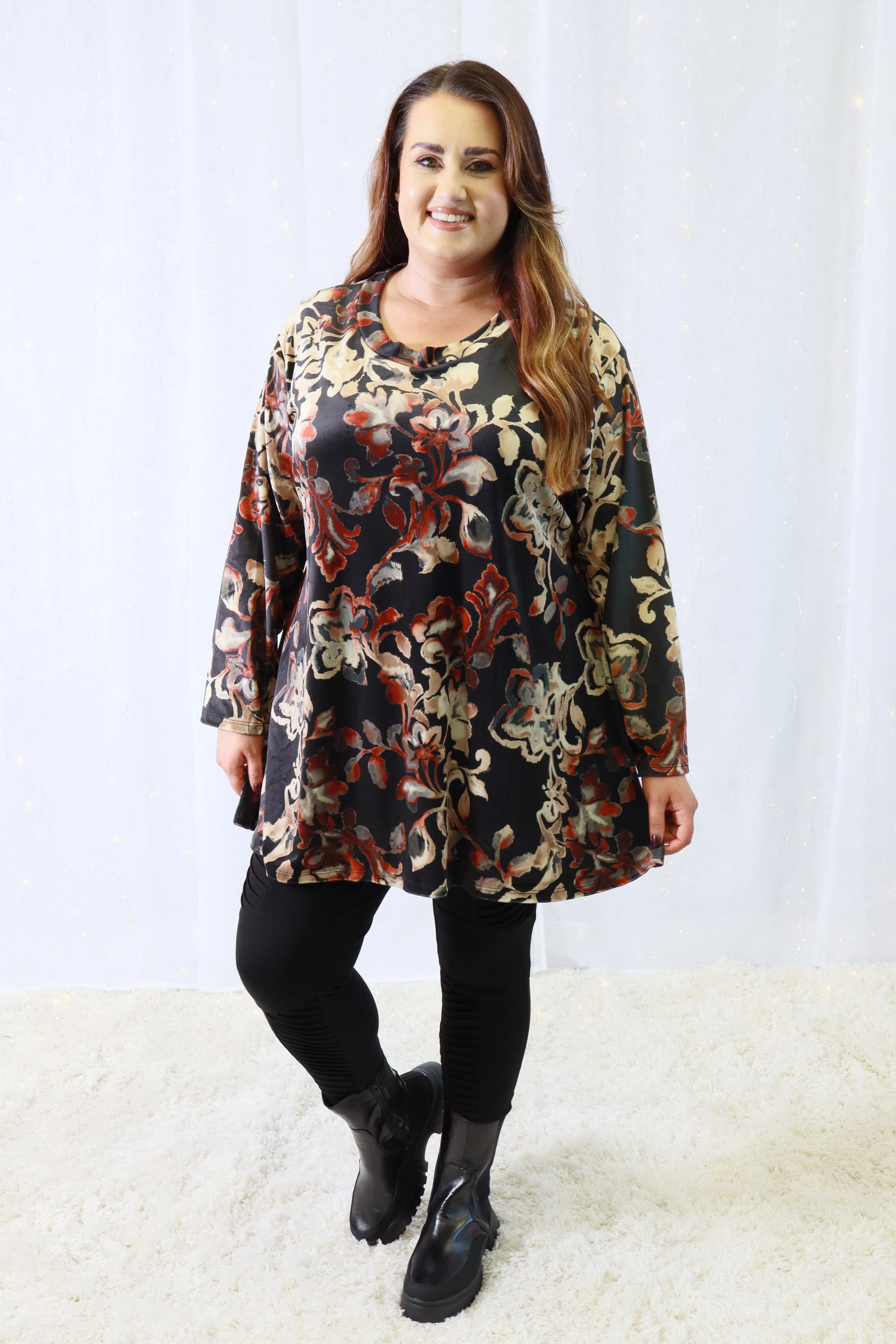 Claudia Blouse in Black and Orange Flowers