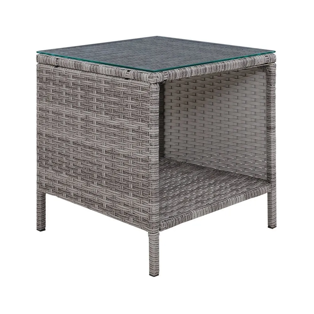 Coffee Side Table Wicker Desk Rattan Outdoor Furniture Garden Grey