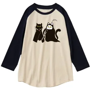 CORIRESHA Teen's Halloween Clothing Cute Ghost Cat Graphic Raglan Sleeve T-Shirt