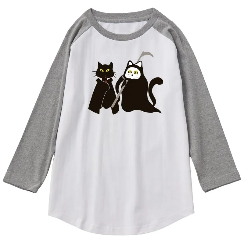 CORIRESHA Teen's Halloween Clothing Cute Ghost Cat Graphic Raglan Sleeve T-Shirt