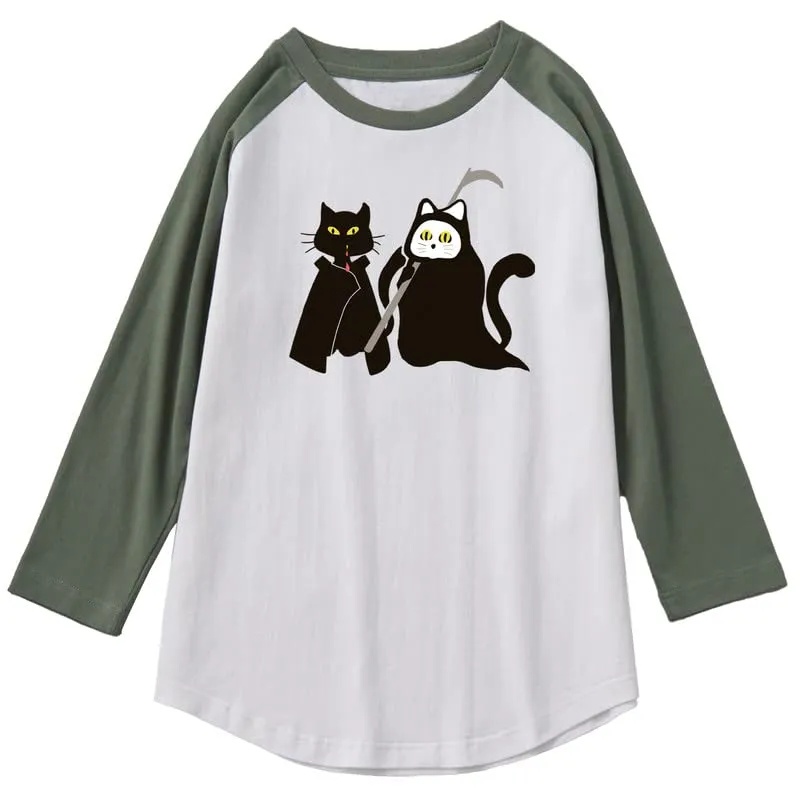 CORIRESHA Teen's Halloween Clothing Cute Ghost Cat Graphic Raglan Sleeve T-Shirt