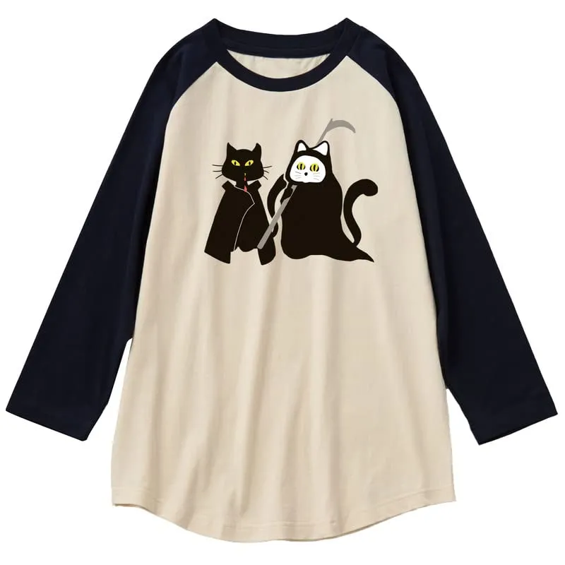 CORIRESHA Teen's Halloween Clothing Cute Ghost Cat Graphic Raglan Sleeve T-Shirt