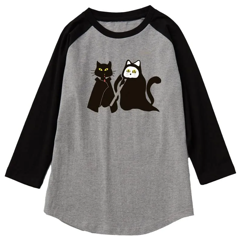 CORIRESHA Teen's Halloween Clothing Cute Ghost Cat Graphic Raglan Sleeve T-Shirt