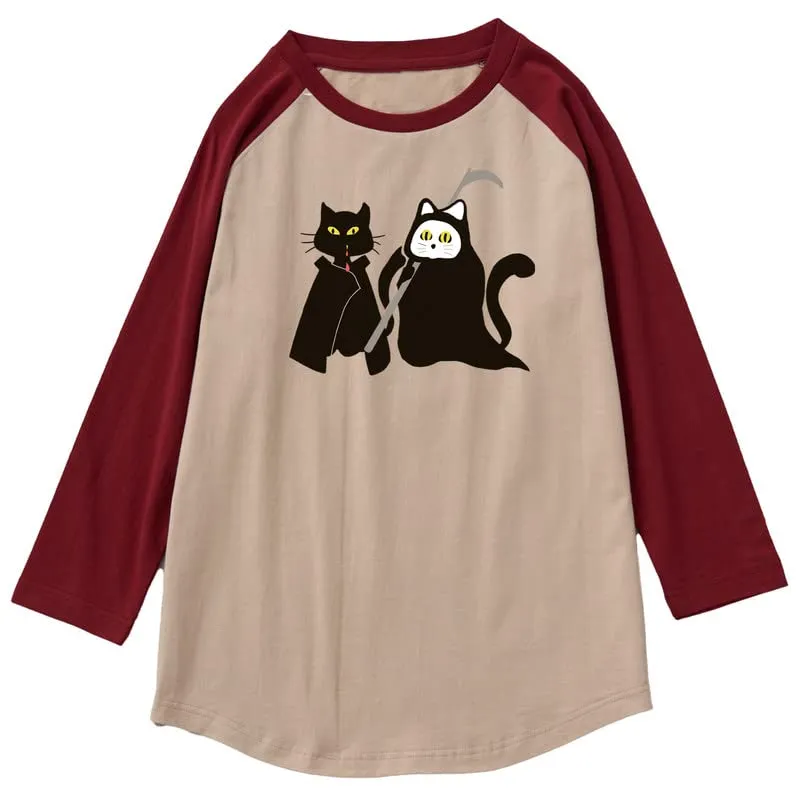 CORIRESHA Teen's Halloween Clothing Cute Ghost Cat Graphic Raglan Sleeve T-Shirt